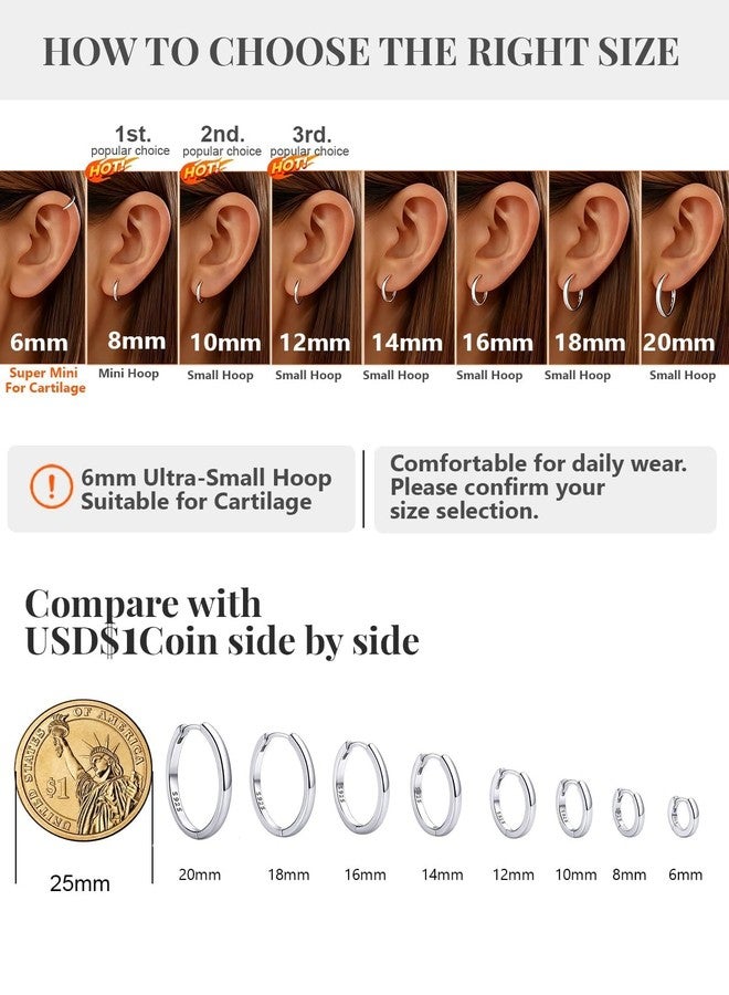 Silvora 8mm Hoop Earrings Small Huggie Hoop Earrings Silver Hoops Earrings for Women Hypoallergenic Lightweight Cartilage Earring - Image 4